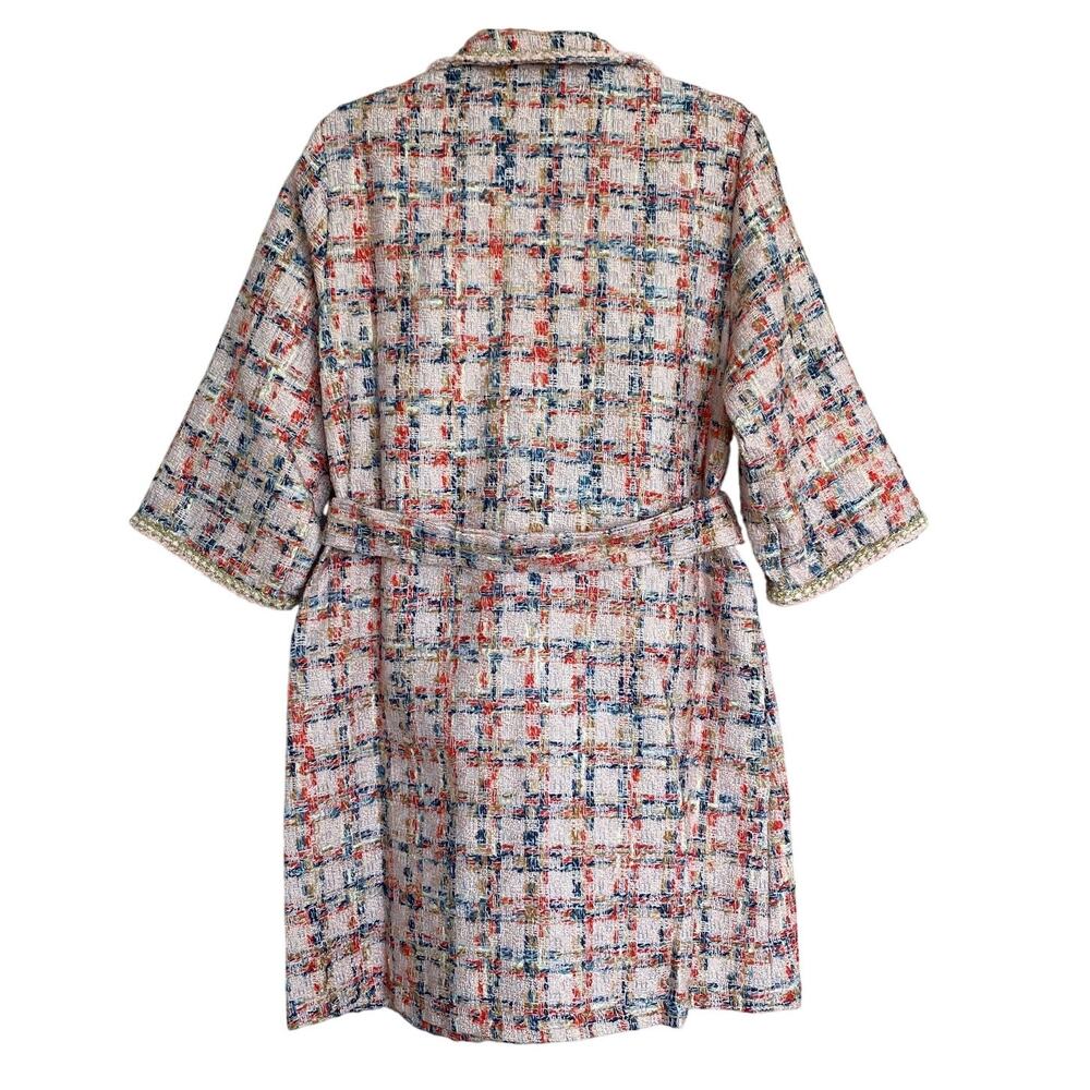 Easel Tweed Belted Shirt Dress/Coat, Teal Blush - Picture 11 of 11